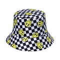 Black and white checkered bucket hat with yellow melting smiley face prints - M (56-58cm) / Checkerboard Smiley (A)