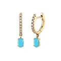S925 silver needle hoop earrings with pavé zircons and dangling oval turquoise stones - Oval Blue Stone Hoop Gold