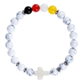 Handmade beaded bracelet with white marble stones and a white cross charm on white backdrop - Style B-White Marble Texture (Confirmation Card)