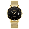 Classic Geneva business men's gold quartz watch with black dial and mesh strap - Black Dial Gold Case Gold Mesh Strap
