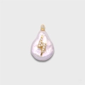 Baroque pearl pendant with gold lightning bolt charm and crystals for DIY necklaces - Shell Lightning