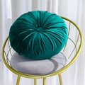 Emerald green velvet pumpkin round cushion with elegant pleated design on gold chair - Emerald Green