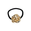 Close-up of a high-elastic black hair tie featuring a polished gold alloy metal knot detail - Polished Twisted Knot