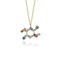 S925 sterling silver gold Gemini necklace with colorful cubic zirconia rainbow stones - Aquarius / 925 Silver
