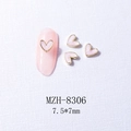 Pink heart nail charm with gold metal edging and dimensions 7.5x7mm on a textured cloth - 8306 Gold Border Pinkish White (7.5*7mm)