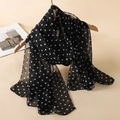 Polka dot chiffon scarf in black and white hanging on a minimalist wooden hanger - Black White Polka Dot