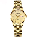 Orologio luminoso in acciaio inossidabile dorato per donna con diamanti e doppio calendario - Quadrante Oro Oro