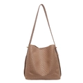 Grand sac cabas vintage en finition café foncé avec texture tissée à la main - Kaki