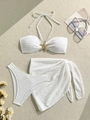 Close-up of white textured bikini fabric featuring a central golden starfish ornament - S / White