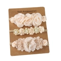 Lot de 3 bandeaux bébé en nylon beige avec fleurs en tissu et perles élégantes - Style 6-Crème Beige