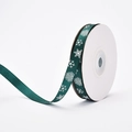 Dark green Christmas ribbon with white snowflake print on spool for gift wrapping - Polyester Snowflake (Dark Green) / 1cm*10 Yards/Roll