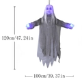 Hanging Halloween skeleton ghost with glowing blue and purple lights, 120x100cm size - 1.2M Glowing Sounding White Hair Female Ghost