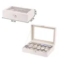 White faux leather 12-slot watch box with clear glass display window and metal lock - 12-Slot White Watch Box