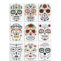 Set mit 9 bunten Halloween-Gesichtstattoos mit Blumen- und Totenkopf-Mustern - FC010-018 Halloween Gesicht Sticker Set (9 Blatt)