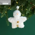 White plush star snowman Christmas tree pendant with golden bell and cute smile - Snowman