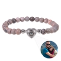 Detail of heart projection pendant with zebra stone beads and personalized photo - Pink Zebra Stone Bracelet