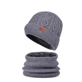 Men's winter dark grey knitted beanie and neck warmer set with warm fleece lining - Dark Gray / 2-Piece Set (Hat + Scarf)
