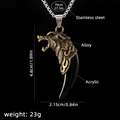 Men's acrylic wolf tooth pendant necklace with alloy wolf head and stainless steel chain - Wolf Tooth No.26 + 70cm Steel Chain