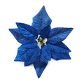 Blue artificial poinsettia flower with glitter decoration for Christmas tree decor - 25cm / Blue