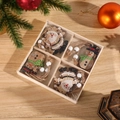Christmas wooden reindeer and snowman pendants set in a four-grid storage box - 4-Grid Santa & Snowman