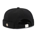 Schwarze Docker-Mütze mit goldenem Blatt-Emblem und verstellbarem Riemen für Herren - Schwarz
