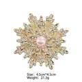 Golden snowflake brooch with rhinestones and pink pearl, 4.5cm diameter and 21.3g - XD824127 Gold Snowflake Artificial Pearl