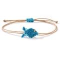 Detail of hand-woven blue fish charm on khaki adjustable wax cord bracelet - Navy Blue