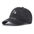 Vintage-Baseballkappe mit weißem 24er-Stickerei-Design in Dunkelgrau gewaschen - Verstellbar / Schwarz