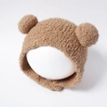 Brown plush winter trapper hat for toddlers with cute bear ears and windproof design - Hat Only / Khaki
