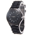 Minimalist black silicone quartz watch with a textured 3D numeric dial for men and women - Black