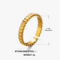 18K gold plated stainless steel adjustable open ring with textured bamboo pattern - Adjustable Opening (1.7cm) / Gold