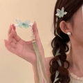 Light green butterfly hair clip with tassel and silk ribbon for elegant hairstyles - Green Butterfly Ribbon