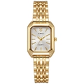 Elegant gold rectangular quartz watch for women with silver dial and polished metal strap - Gold White
