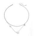 Close-up of silver double-layer butterfly necklace with flat snake chain and lobster clasp - Steel Color White Shell Butterfly Necklace