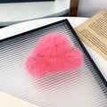 Chic pink faux rabbit fur hair claw clip for women's elegant updo hairstyles - Pink
