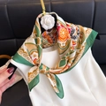 Elegant vintage paisley silk scarf in dark green and orange tied on a white blouse - New Silk Scarf/small Square Scarf 43 / 65