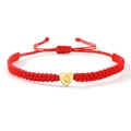 Handmade red braided rope bracelet with a gold heart charm engraved with the letter Q - Gold Heart-Q / Red