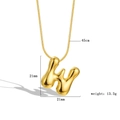 Detail showing dimensions of golden puff alphabet necklace pendant and chain length - Letter W