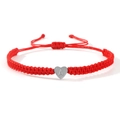 Adjustable red braided nylon rope bracelet with heart pendant and letter A engraving - Silver Heart-A / Red