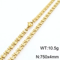 18k gold plated titanium watch strap chain necklace with hollow square design, 750x4mm - Gold Color Necklace 75cm (KN290000-Z)