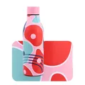 Insulated stainless steel water bottle with abstract red and teal art and pink lid - Painted Geometric Pink