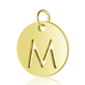 Pendentif rond en acier inoxydable doré poli avec lettre M majuscule gravée - Or Lettre Creuse M (T514G-M)