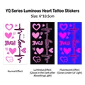 Luminous heart tattoo stickers showing normal, glow-in-dark, and UV effects. - YQ-019 / 6x10.5cm