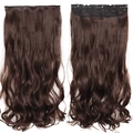 55cm one-piece clip-in wavy hair extension in dark brown shade with five clips - Brownish Black (2-33)