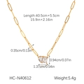 Détails du collier en acier inoxydable doré 18k avec dimensions et pendentif en zircon - Style Gemme Coeur Et Carré(HC-N40612)