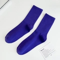 Navy blue cotton mid-calf ribbed socks with high elasticity and classic athletic design - One Size / Dark Purple