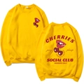 Yellow crewneck sweatshirt featuring stylish lips and cherry 2D prints on front and back - Yellow