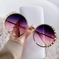 Golden round sunglasses with purple gradient lenses and white pearl wave edges - Gold Frame Purple Pink Gradient