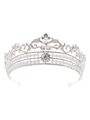Detailed view of alloy bridal crown featuring intricate filigree, pearls, and rhinestones - HG1419 Silver Base White Rhinestone + White Glass + Pearl