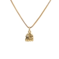 Minimalistische Goldkette mit Zirkonia-Anhänger in Palmenform auf weißem Hintergrund - Faust
